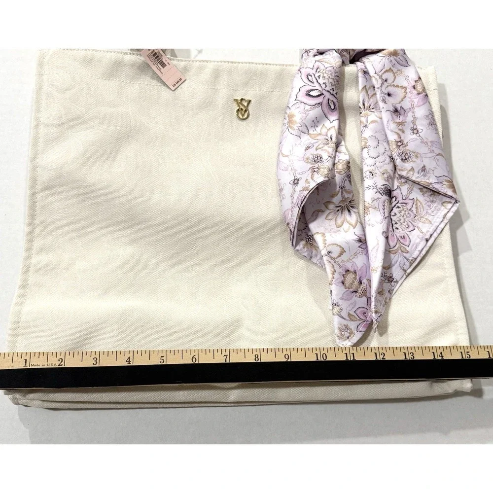 Victoria's Secret Tote Bag Limited Edition Floral Embossed White Cream & Scarf